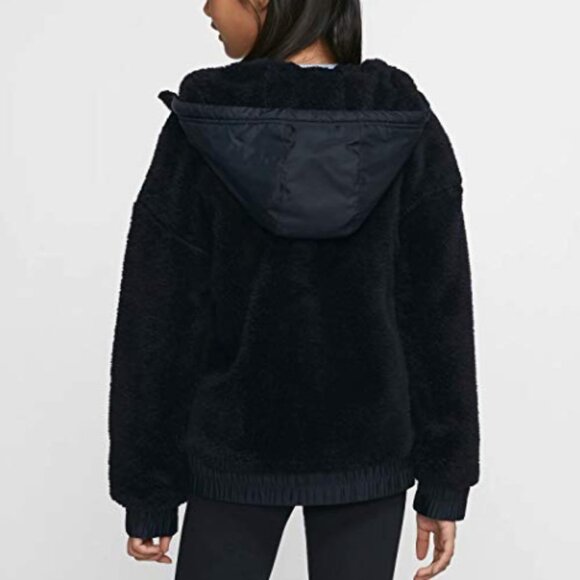 Nike Sportswear Hooded Sherpa Jacket - Black - Girl's Size Large - Picture 9 of 9